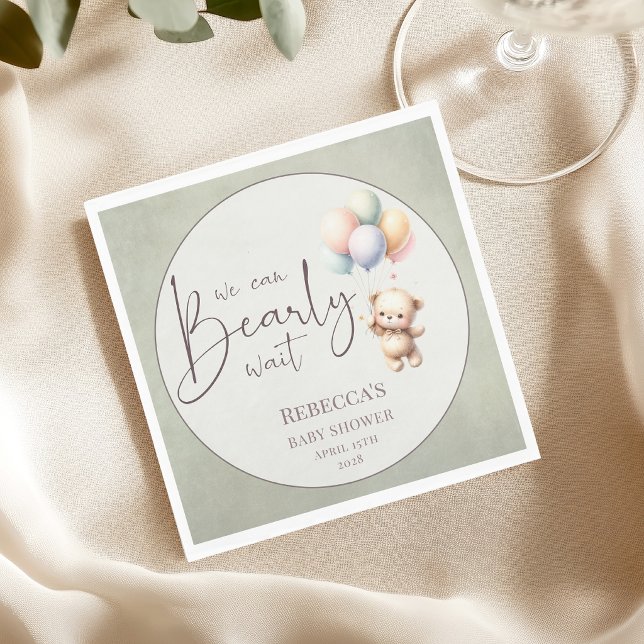 Serviette En Papier We can bearly wait cute bear balloon baby shower (Créateur téléchargé)