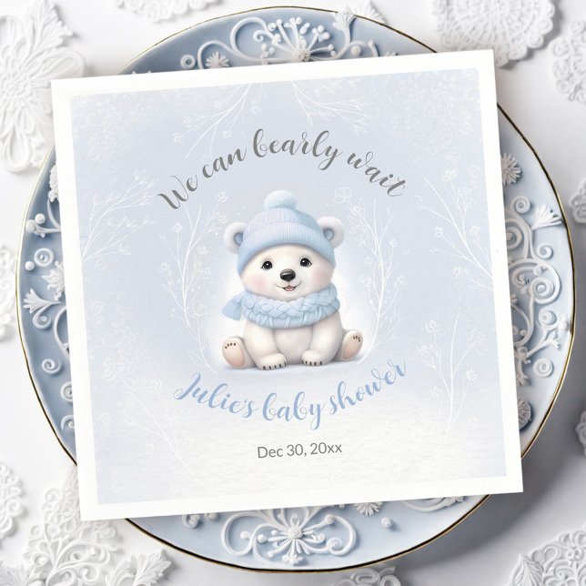 Serviette En Papier We Can Bearly Wait Cute Bear Blue Boy Baby Shower  (We Can Bearly Wait Cute Bear Blue Boy Baby Shower Napkins)