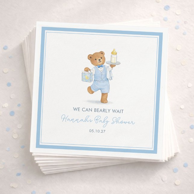 Serviette En Papier We Can Bearly Wait Cute Blue Boy Teddy Baby Shower (Créateur téléchargé)