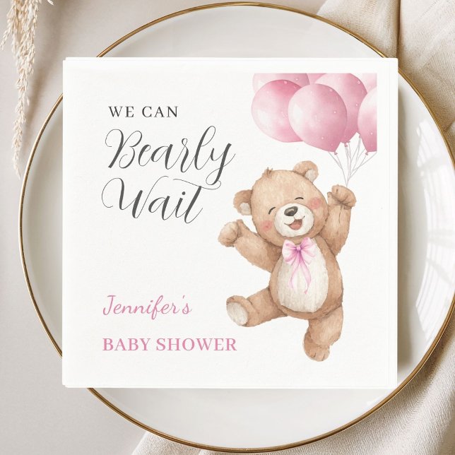Serviette En Papier We Can Bearly Wait Girl Teddy Bear Baby Shower (Créateur téléchargé)