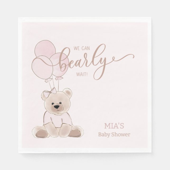 Serviette En Papier We Can Bearly Wait Teddy Bear Pink Baby Shower (Devant)