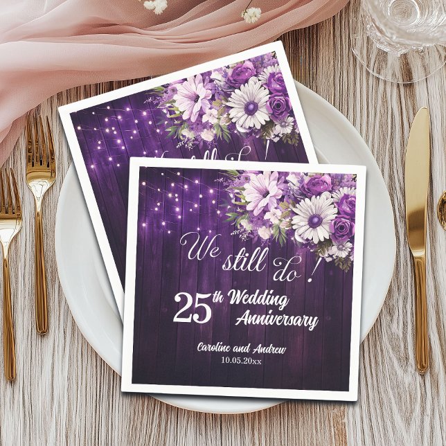 Serviette En Papier We Still Do 25th Wedding Anniversary String Lights (Créateur téléchargé)