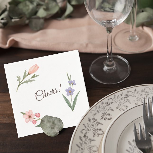Serviette En Papier Wedding Cocktail Napkin with Botanical Design (Créateur téléchargé)