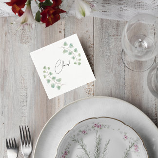 Serviette En Papier Wedding Cocktail Napkin with Eucalyptus Leaves