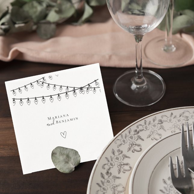 Serviette En Papier Wedding Cocktail Napkin with String Lights (Créateur téléchargé)