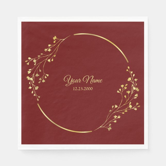 Serviette En Papier Wedding Golden Floral Geometric Wreath Red Party (Devant)