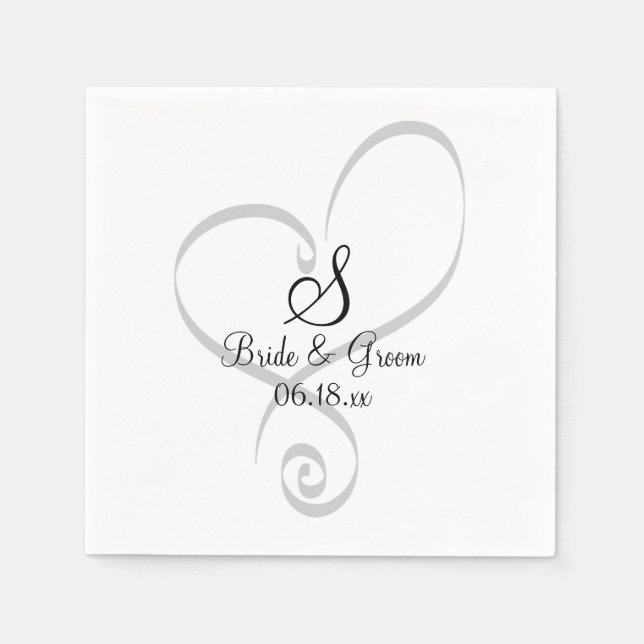 Serviette En Papier Wedding Heart Monogram Date Names Bride Groom (Devant)