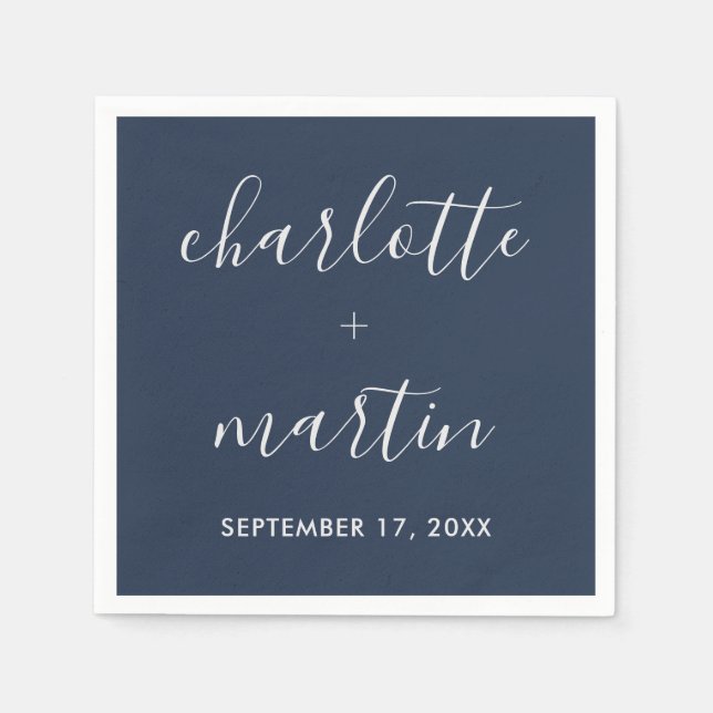 Serviette En Papier Wedding shower bleu marine et argent (Devant)