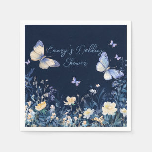 Serviette En Papier Wedding shower de papillons floraux bleus et blanc