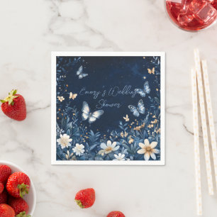 Serviette En Papier Wedding shower de papillons floraux bleus et blanc
