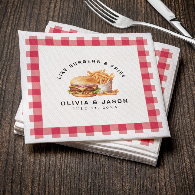 Serviette En Papier Wedding shower de pique-nique Burgers & Fries (Burgers & Fries Picnic Wedding Shower Napkins
)