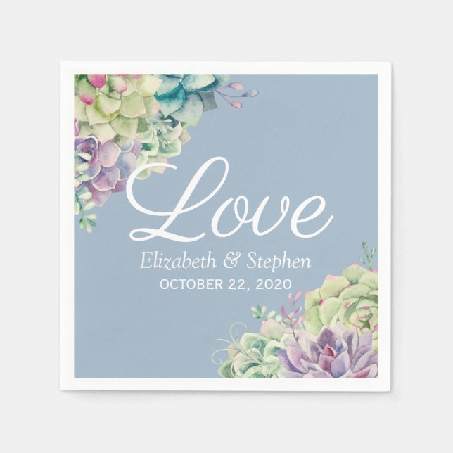 Serviette En Papier Wedding shower Elégant aquarelle Plantes succulent (Devant)