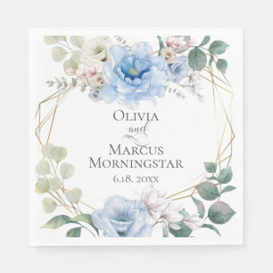Serviette En Papier Wedding shower   Fleurs de pivoine bleu poudre