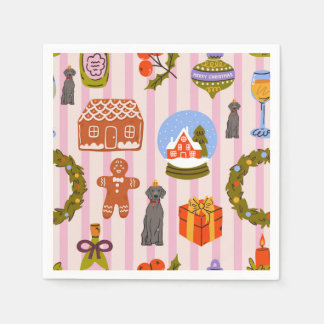 Serviette En Papier  Weim decoration with xmas decorations on pink 