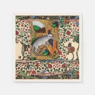 SERVIETTE EN PAPIER WEIRD MÉDIÉVAL BESTIAIRE MUSIQUE, CAT JOUER ORGE