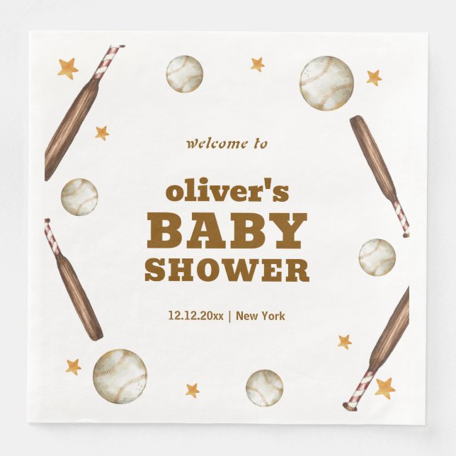 Serviette En Papier Welcome Neutral Batter Up Baseball Baby Shower  (Devant)