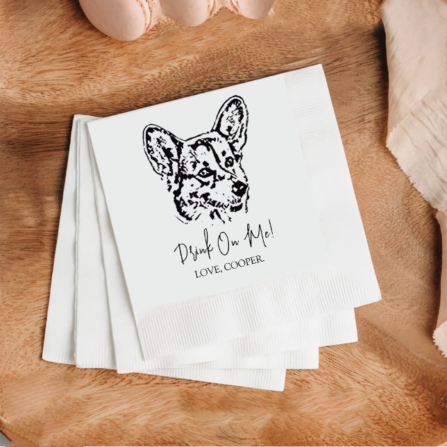 Serviette En Papier Welsh Corgi Chien Cocktail personnalisé Napkin (Créateur téléchargé)