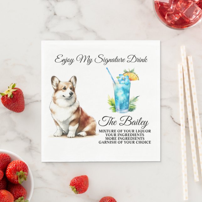 Serviette En Papier Welsh Corgi Signature Boire Mariage Animaux de com (En situation)