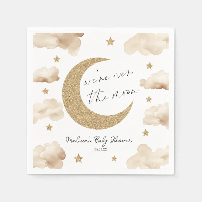 Serviette En Papier We're Over The Moon Boho Celestial Baby Shower (Devant)