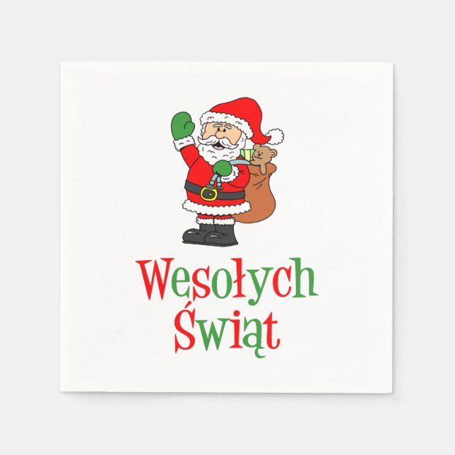 Serviette En Papier Wesolych Swiat polonais Joyeux Noël Santa Napkin (Devant)