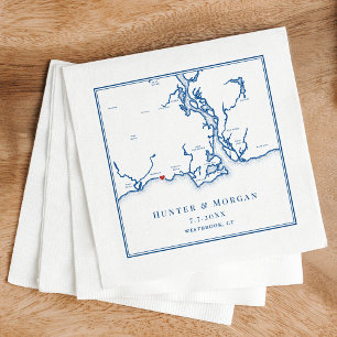 Serviette En Papier Westbrook CT Map Élégant Mariage bleu marine