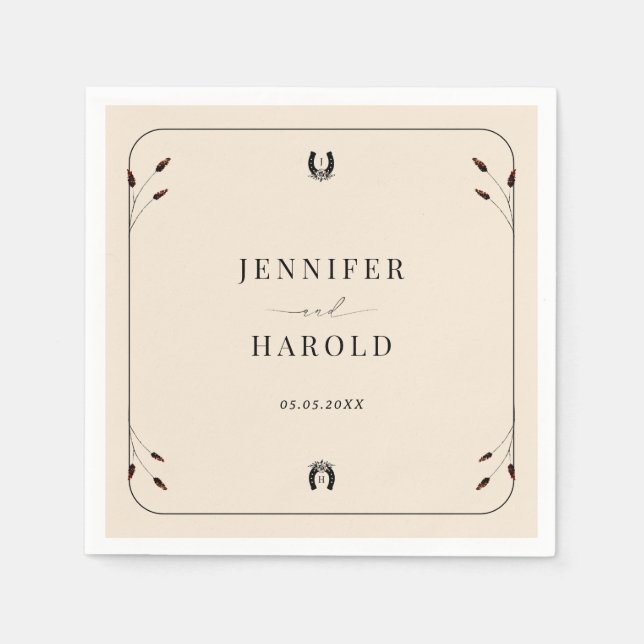 Serviette En Papier Western Boho Horseshoe Monogram Rustic Mariage (Devant)