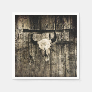 Serviette En Papier Western Bull Skull Barn Wood Sepia Vintage Russe