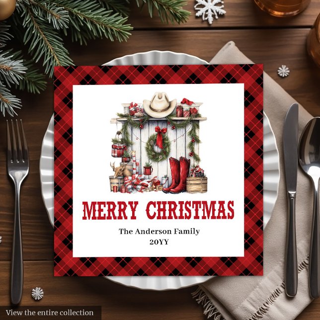 Serviette En Papier Western Christmas napkins farmhouse tartan pattern (Western Christmas napkins farmhouse tartan pattern

)