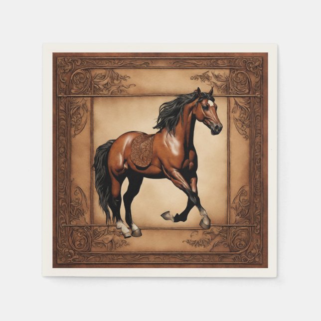 Serviette En Papier Western Country Equine Equestria Horse Party (Devant)