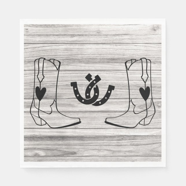 Serviette En Papier Western Cowboy Boot Mariage campagnard Wood Horses (Devant)