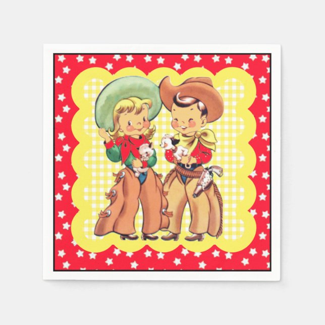 Serviette En Papier Western Cowboy Et Cowgirl Kids Party (Devant)