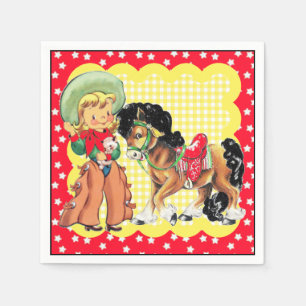 Serviette En Papier Western Cowgirl Kid Avec Horse Party