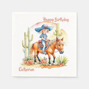 Serviette En Papier Western Cowgirl on Horse Anniversaire personnalisé