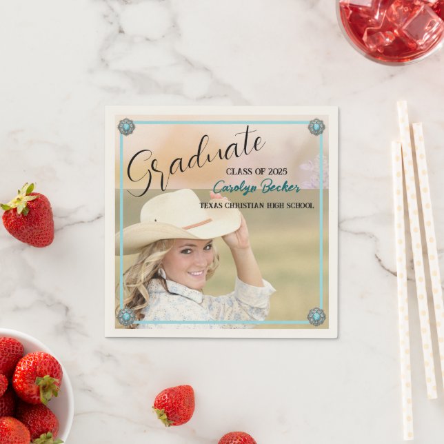 Serviette En Papier Western Cowgirl Photo Graduation Party Napkin (En situation)
