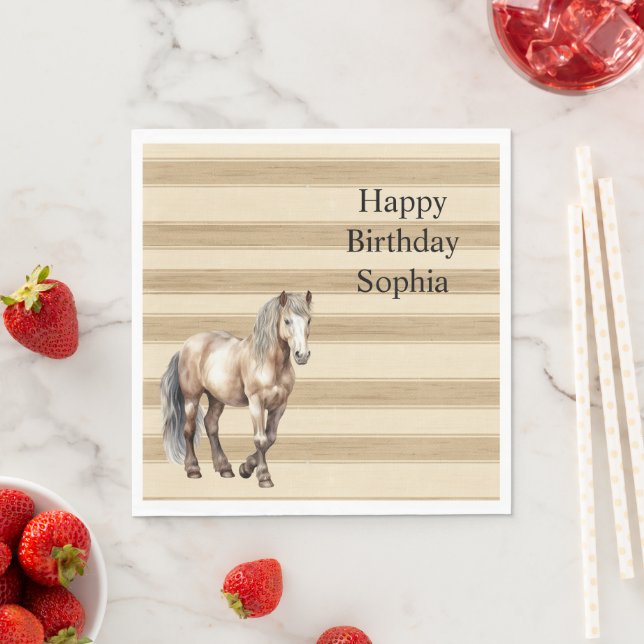 Serviette En Papier Western Farm Crem Stripes Horse Anniversaire (En situation)