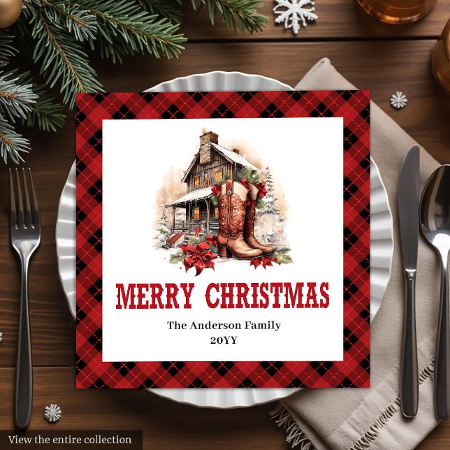 Serviette En Papier Western holiday napkins buffalo plaid Christmas  (Western holiday napkins buffalo plaid Christmas set

)
