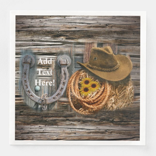 Serviette En Papier Western Horseshoe Cowboy Hat Lasso (Devant)