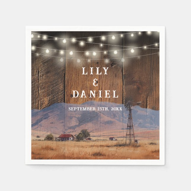 Serviette En Papier Western Mountain Ranch Barn Wood Wedding (Devant)