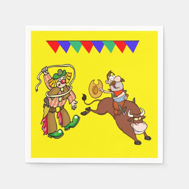 Serviette En Papier Western Party Bull Rider et Rodeo Clown (Devant)