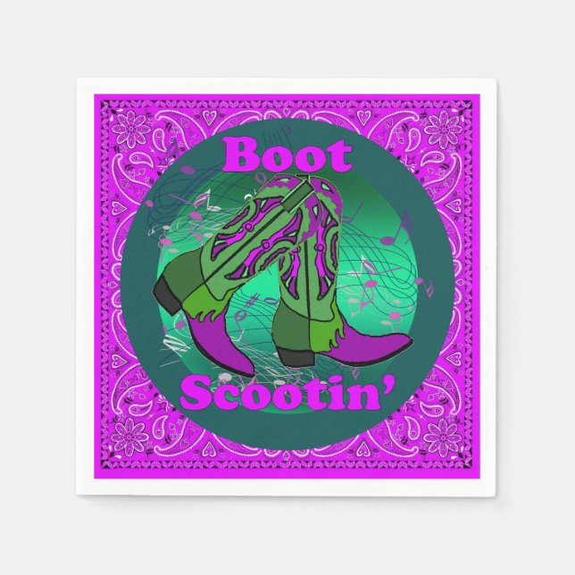 Serviette En Papier Western Party Cowboy Boot Scootin' Dance Purple (Devant)