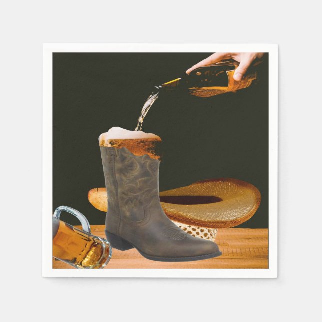 Serviette En Papier Western Party Cowboy Bottes Casquette Et Serviette (Devant)