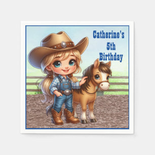 Serviette En Papier Western Party Little Cowgirl Avec Cheval Personnal