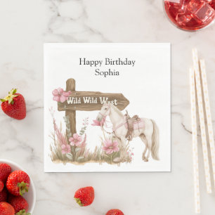 Serviette En Papier Western Pink Cowgirl Wild West Horse Anniversaire