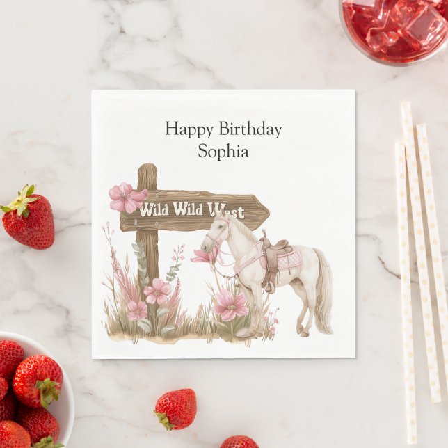 Serviette En Papier Western Pink Cowgirl Wild West Horse Anniversaire (En situation)