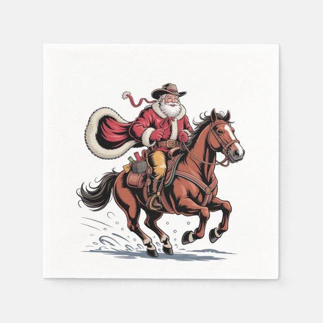 Serviette En Papier Western Riding Rodeo Horse Cowboy Père Noël Noël (Devant)