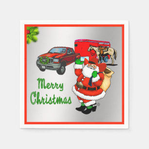 Serviette En Papier Western Rodeo Cowboy Truck Trailer Père Noël Noël