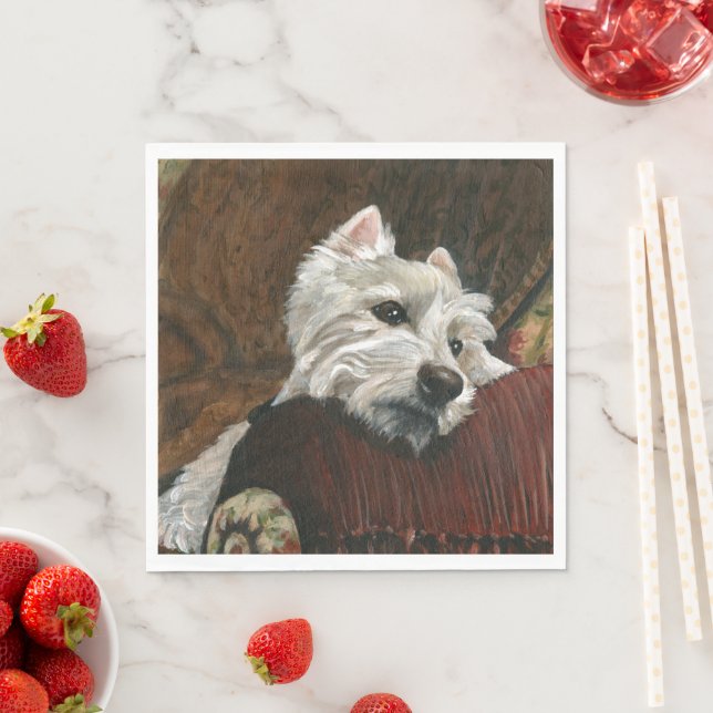 Serviette En Papier Westie sur canapé (En situation)