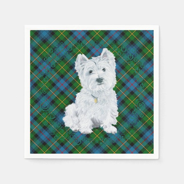 Serviette En Papier Westie sur Tartan (Devant)