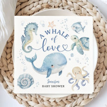 Whale Baby Shower Boy Blue Ocean Paper