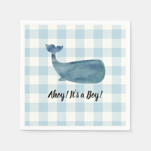 Serviette En Papier Whale Blue En vichy Baby shower Ahoy c'est un garç